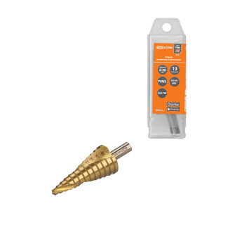 Сверло по металлу ступенчатое, 6-30 мм, 13 ступеней, нитрид., HSS, цилиндр. хв., 