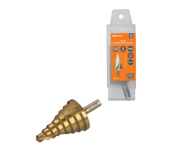 Сверло по металлу ступенчатое, 10-45 мм, 8 ступеней, нитрид., HSS, цилиндр. хв., 