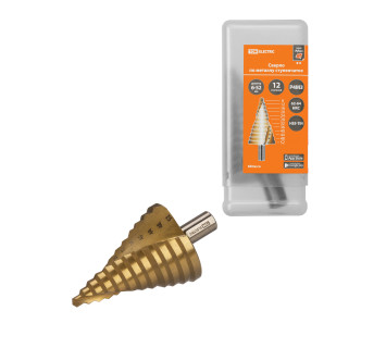 Сверло по металлу ступенчатое, 6-52 мм, 12 ступеней, нитрид., HSS, цилиндр. хв., 