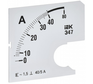 Шкала сменная для амперметра Э47 40/5А класс точности 1,5 72х72мм IEK