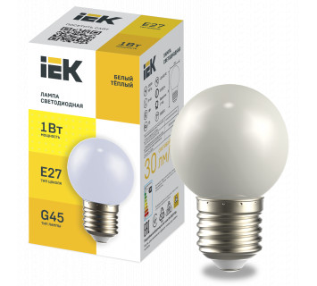 LIGHTING Лампа светодиодная декоративная G45 шар 1Вт 230В теплый белый E27 IEK