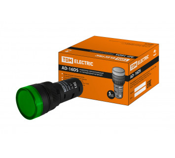 Лампа AD-16DS(LED)матрица d16мм зеленый 36В AC/DC TDM