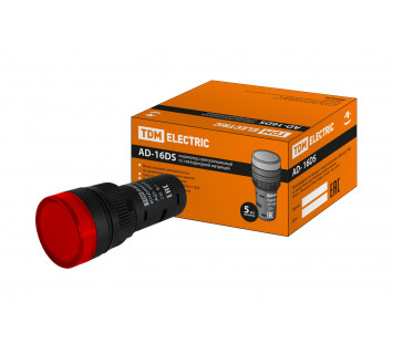 Лампа AD-16DS(LED)матрица d16мм красный 230В АС TDM