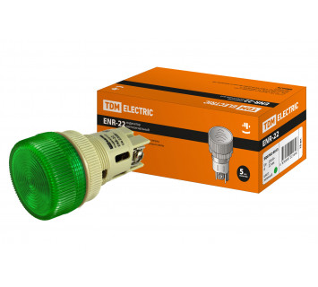Лампа ENR-22 сигнальная d22мм зеленый неон/230В цилиндр TDM