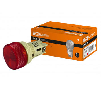 Лампа ENR-22 сигнальная d22мм красный неон/230В цилиндр TDM