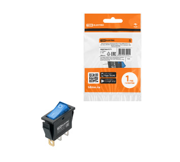 IRS-101N 250В AC/DC, 1P, 15А, (3с), ON-OFF, черный корпус, синяя клавиша с LED подсв. TDM