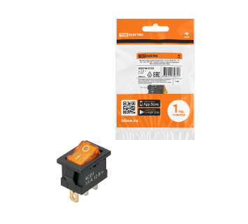 KCD1-101N 12В AC/DC, 1P, 15А, (3с), ON-OFF, черный корпус, желтая клавиша, LED, Mini TDM
