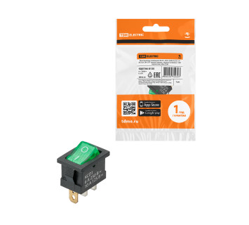 KCD1-101N 250В AC/DC, 1P, 6А, (3с), ON-OFF, черный корпус, зеленая клавиша, LED, Mini TDM