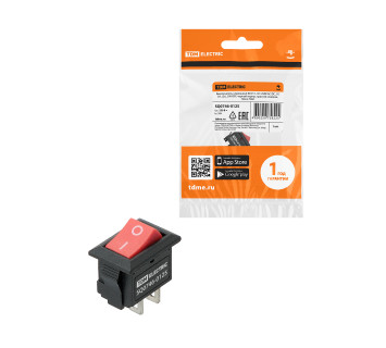 KCD11-101 250В AC/DC, 1P, 3А, (2с), ON-OFF, черный корпус, красная клавиша, Micro TDM