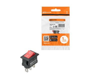KCD11-102 250В AC/DC, 1P, 3А, (3с), ON-ON, черный корпус, красная клавиша, Micro TDM