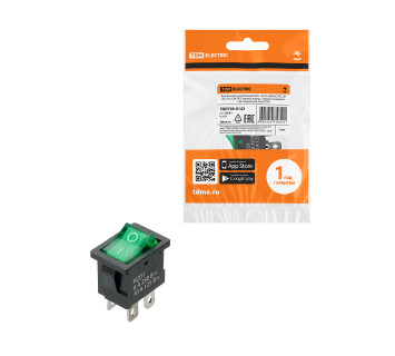 KCD1-201N 250В AC/DC, 2P, 6А, (4с), ON-OFF, черный корпус, зеленая клавиша, с LED подсв., Mini TDM
