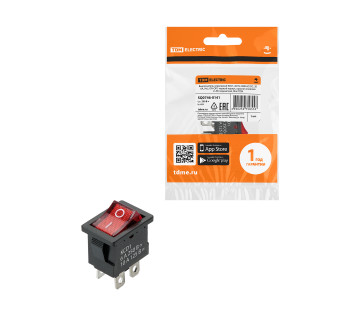 KCD1-201N 250В AC/DC, 2P, 6А, (4с), ON-OFF, черный корпус, красная клавиша, с LED подсв., Mini TDM