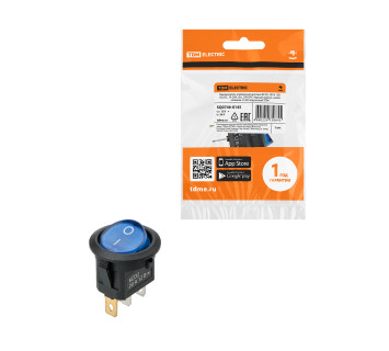 KCD2-101N 12В AC/DC, 1P, 20А, (3с), ON-OFF, черный корпус, синяя клавиша, с LED подсв. TDM