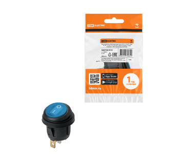 KCD2-101N/FS 250В AC/DC, 1P, 6А, (3с), ON-OFF, черный корпус, синяя клавиша, LED, IP54 TDM