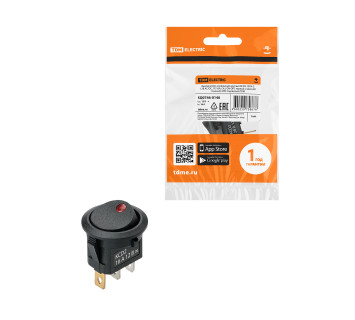 KCD2-101N-2 12В AC/DC, 1P, 16А, (3с), ON-OFF, черный с красной точечной LED подсветкой TDM