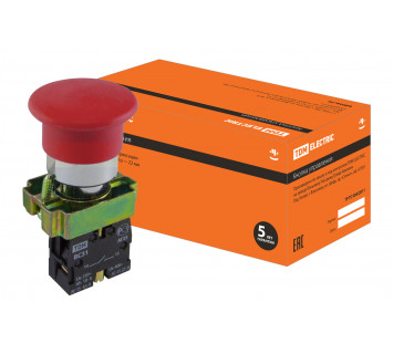 Кнопка грибовидная SB2-BС42 с возвратом, 1НЗ, d22 мм, красная, IP40 TDM