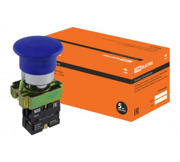 Кнопка грибовидная SB2-BС61 с возвратом, 1НО, d22 мм, синяя, IP40 TDM