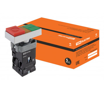 Кнопка сдвоенная SB2-BW8465 с возвратом, 1НО+1НЗ, d22 мм, 230 В LED, зеленая/красная, IP40 TDM