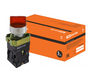 Перекл. 2 полож. SB2-BK2465 с фиксацией, 1НО+1НЗ, d22 мм, 230 В LED, красный, IP40 TDM