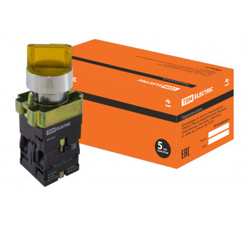Перекл. 2 полож. SB2-BK2565 с фиксацией, 1НО+1НЗ, d22 мм, 230 В LED, желтый, IP40 TDM