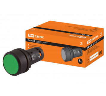 Кнопка SB7-CA35 с возвратом, 1НО+1НЗ, d22 мм, зеленая, IP54 TDM