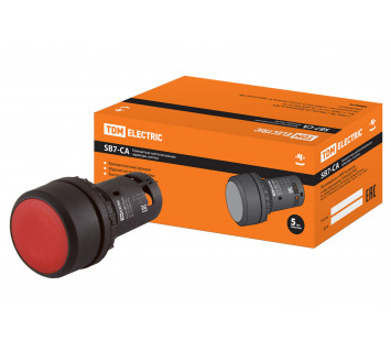 Кнопка SB7-CAL45 с фиксацией, 1НО+1НЗ, d22 мм, красная, IP54 TDM