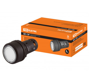 Кнопка SB7-CW3161 с возвратом, 1НО, d22 мм, 24 В LED, белая, IP54 TDM