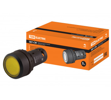 Кнопка SB7-CW3561 с возвратом, 1НО, d22 мм, 24 В LED, желтая, IP54 TDM