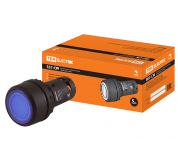 Кнопка SB7-CW3665 с возвратом, 1НО+1НЗ, d22 мм, 24 В LED, синяя, IP54 TDM