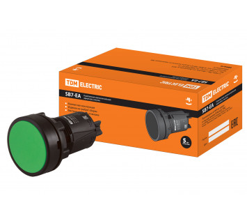 Кнопка SB7-EA35 с возвратом, 1НО+1НЗ, d22 мм, зеленая, IP40 TDM