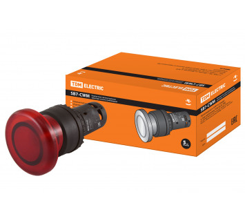 Кнопка грибовидная SB7-CWM42 с возвратом, 1НЗ, 220 В LED, d35 мм, красная, IP40 TDM
