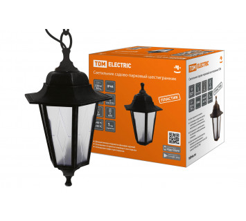 Светильник садово-парковый НСУ 06-60-001 шестигр., подвес, пластик, расс.пластик, черный TDM