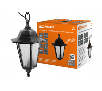 Светильник садово-парковый НСУ 06-60-001 шестигр., подвес, пластик, расс.пластик, серебро TDM