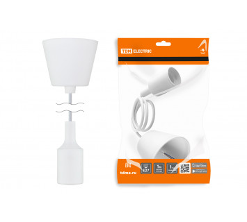 Патрон пластиковый Е27 с подвесом 1 м, белый TDM