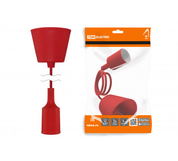 Патрон пластиковый Е27 с подвесом 1 м, красный TDM
