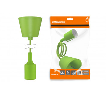 Патрон пластиковый Е27 с подвесом 1 м, зеленый TDM