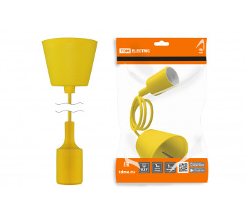 Патрон пластиковый Е27 с подвесом 1 м, желтый TDM