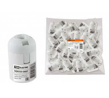 Патрон Е27 подвесной, термостойкий пластик, белый, TDM