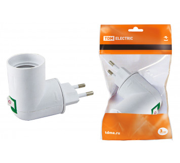 Переходник вилка-Е27 с выключателем, белый, TDM