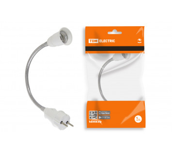 Переходник вилка-Е27 гибкий 300мм, белый, TDM