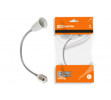 Переходник Е27-Е27 гибкий 300мм, белый, TDM