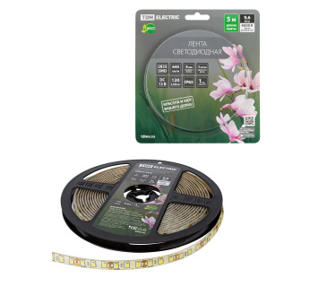 Лента светодиодная SMD2835-120 LED/м-IP65-12 В-9,6 Вт/м-6000 К (5 м) блистер TDM