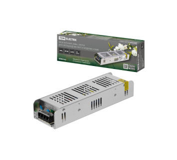 Блок питания 200Вт-12В-IP20 для светодиодных лент и модулей, металл, узкий, TDM