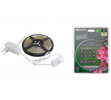 Комплект светодиодной ленты SMD2835-60 LED/м-12 В-4,8 Вт/м-IP20-3000 К (5 м), 24 Вт TDM