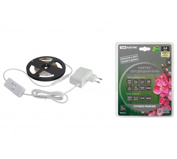 Комплект светодиодной ленты SMD2835-60 LED/м-12 В-4,8 Вт/м-IP20-3000 К (3 м), 18 Вт TDM