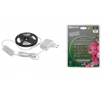 Комплект светодиодной ленты SMD2835-60 LED/м-12 В-4,8 Вт/м-IP20-6000 К (3 м), 18 Вт TDM