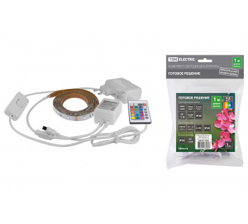 Комплект светодиодной ленты SMD5050-30 LED/м-12 В-7,2 Вт/м-IP20-RGB (1 м), 12 Вт, IR-контроллер TDM