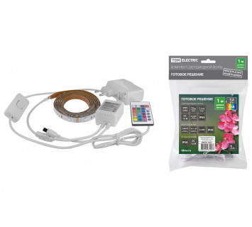 Комплект светодиодной ленты SMD5050-30 LED/м-12 В-7,2 Вт/м-IP65-RGB (1 м), 12 Вт, IR-контроллер TDM