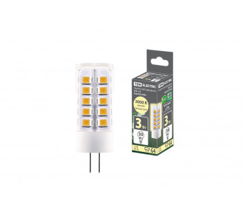Лампа светодиодная G4-3 Вт-AC/DC 12 В-3000 К, SMD, 16x43 мм TDM