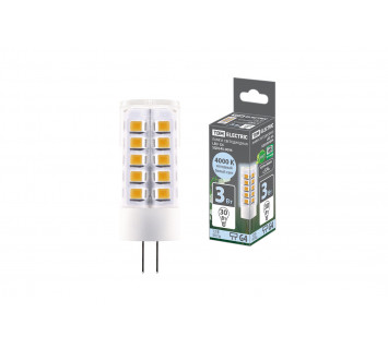 Лампа светодиодная G4-3 Вт-AC/DC 12 В-4000 К, SMD, 16x43 мм TDM